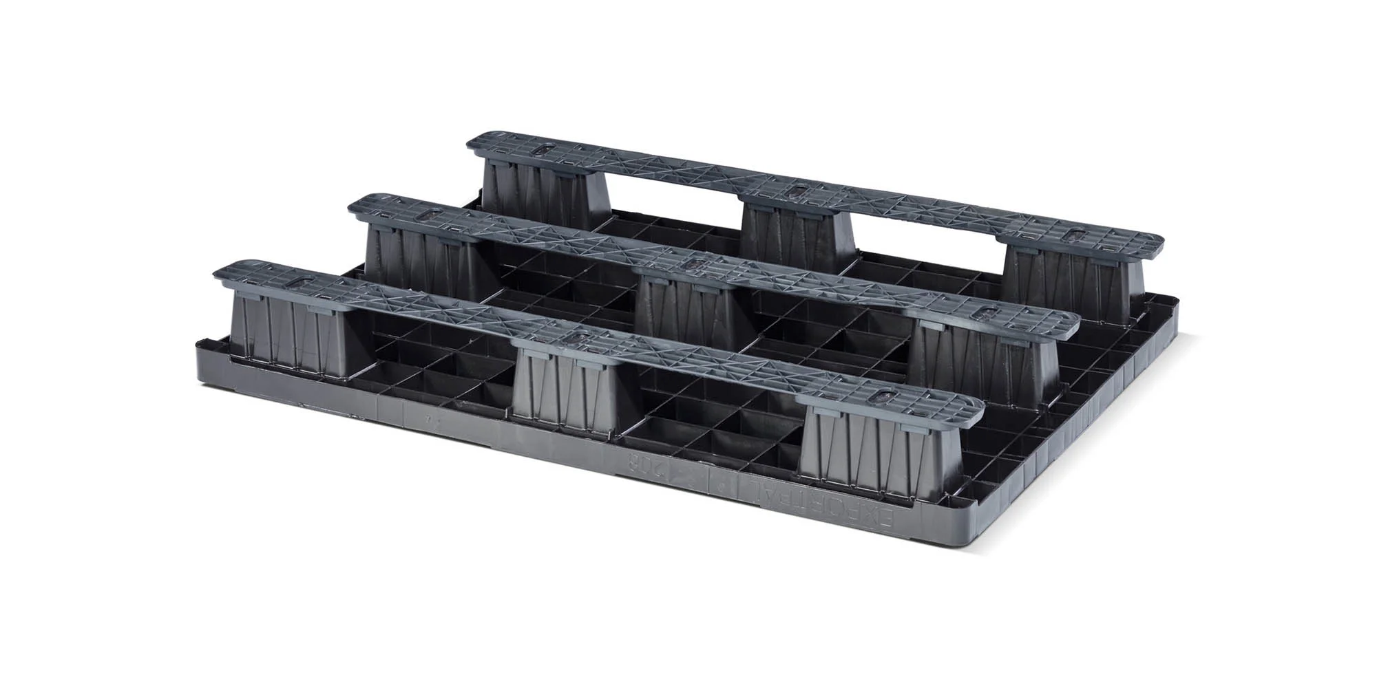 Kunststof pallet 1200 x 800 open dek  3 onderlatten light - Kunststof pallet 800 1200 qp1208lr3rr b - QP1208LB3RR