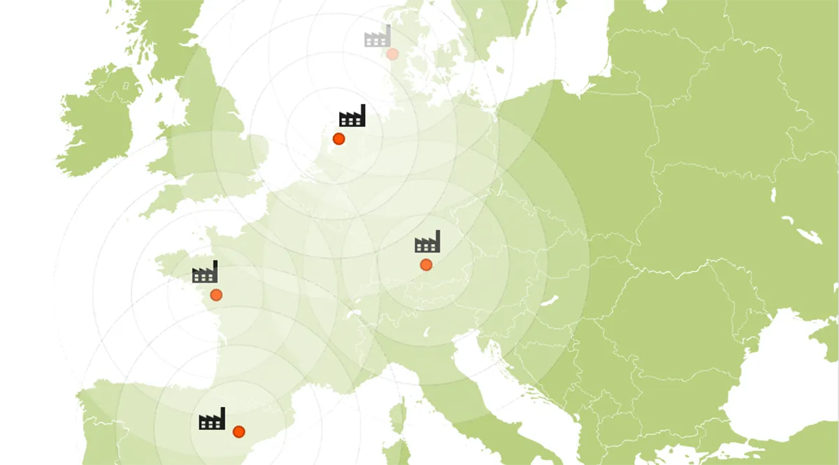 Karte der europäischen Produktionsstandorte